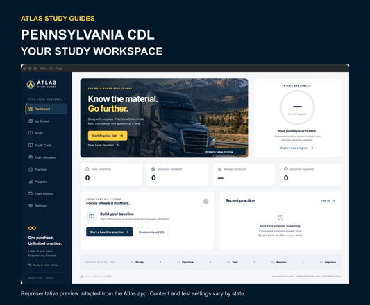 Pennsylvania Ultimate ABC CDL Bundle — Cheat Sheets + Study Guides + Exam Simulator